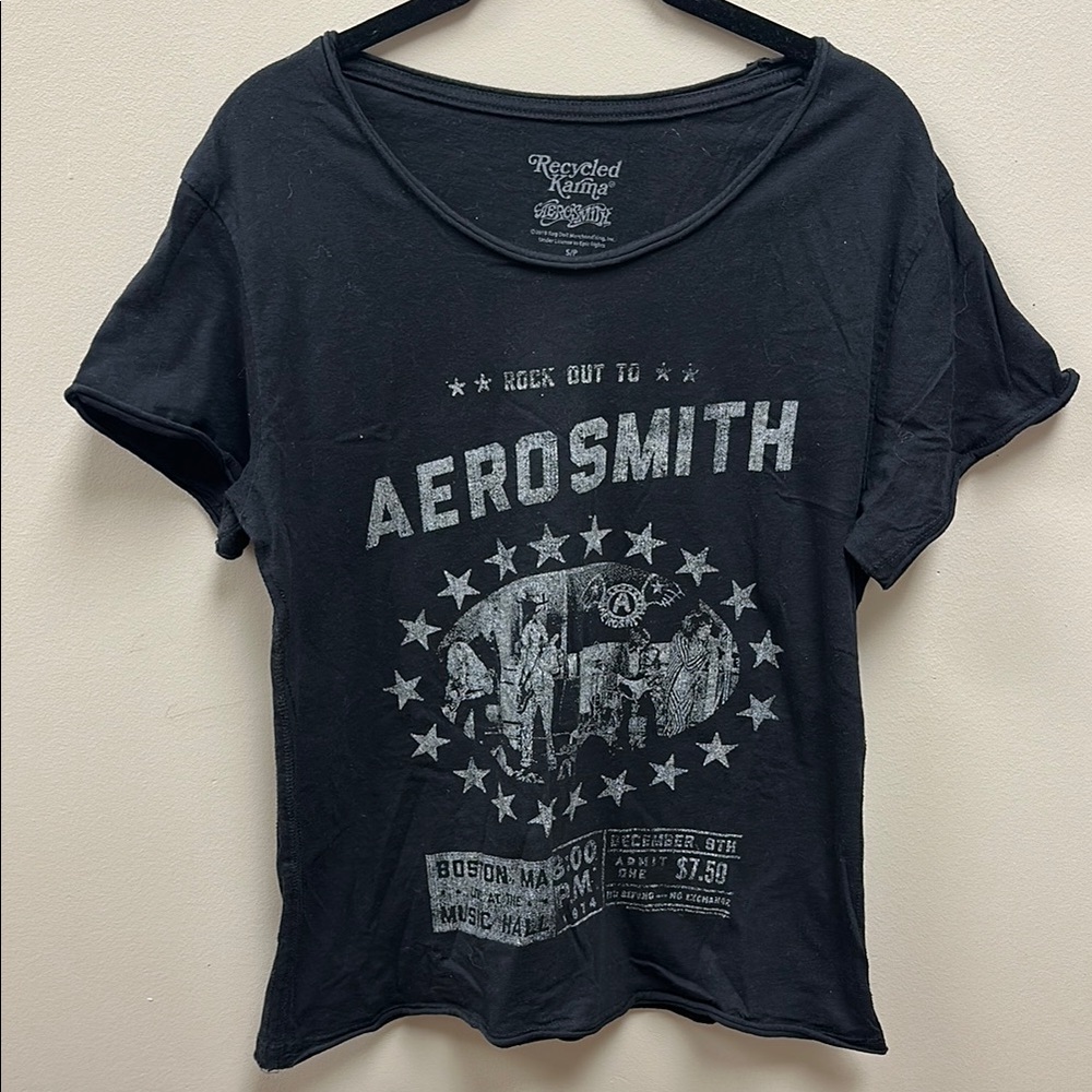 Recycled Karma Black Graphic Cuffed Sleeve Tee Aerosmith